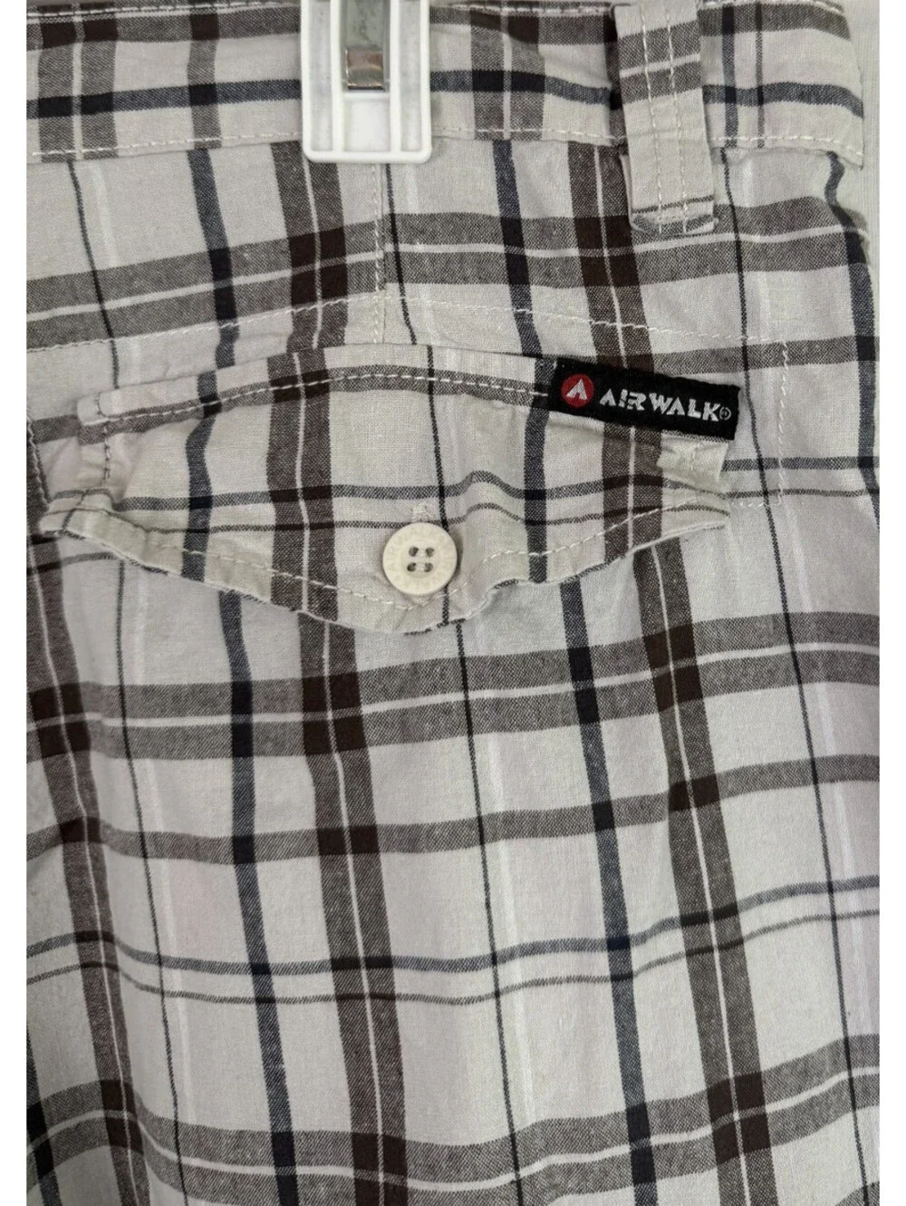 AIRWALK Grunge Plaid Gray/White Cotton Cargo Shorts Mens Sz 38 - Skater